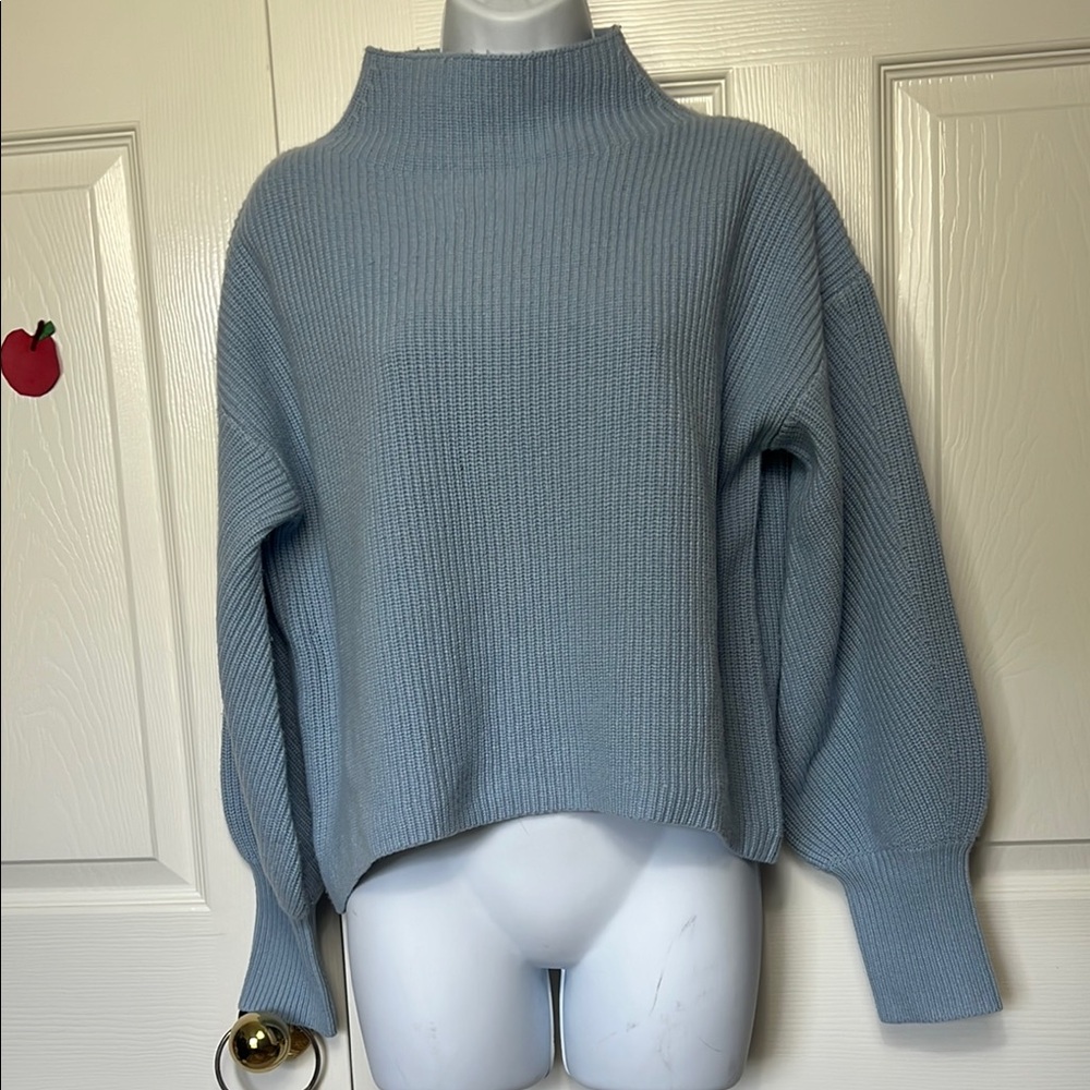 A.L.C. Blue Ribbed Turtleneck Sweater